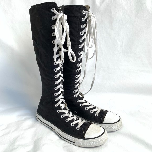 Converse Shoes - Converse knee high sneaker boot black canvas lace up zip up tall shoes 11.5